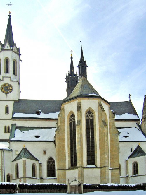 Winter view of the Vyssi Brod Abbey's presbytery from outside