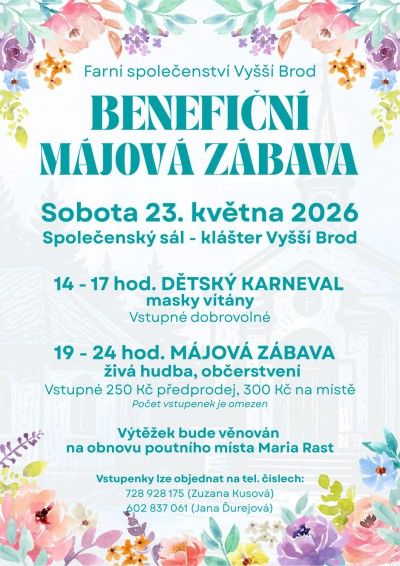BENEFIČNÍ DĚTSKÝ KARNEVAL A VEČÍREK PRO DOSPĚLÉ 23. KVĚTNA 2026