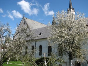 Pohled na centrum kláštera z převorského dvora na jaře 2009