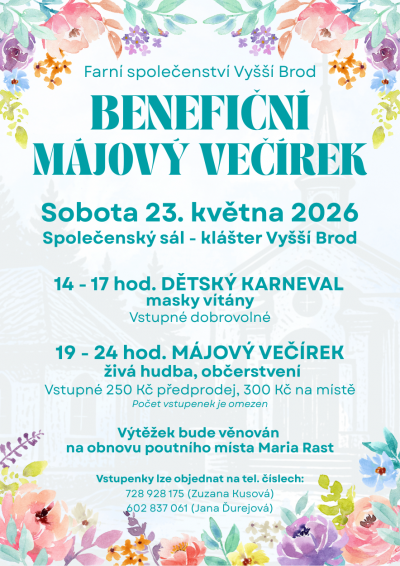 BENEFIČNÍ DĚTSKÝ KARNEVAL A VEČÍREK PRO DOSPĚLÉ 23. KVĚTNA 2026