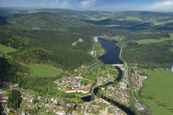 Far-reaching aerial overview of the monastic complex