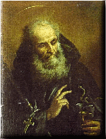 Svatý Benedikt žehná nápoj v kalichu otrávený jeho vzdorovitými mnichy